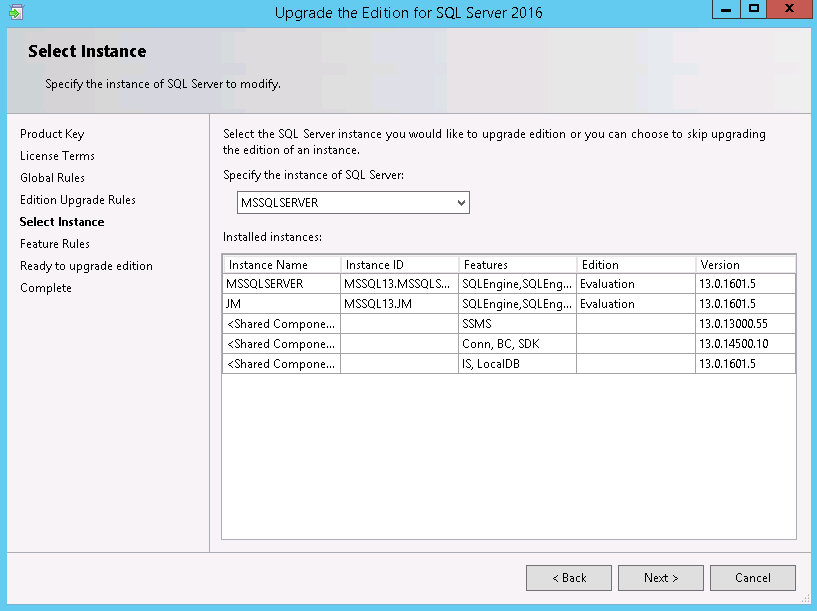specify instance of sql server to modify