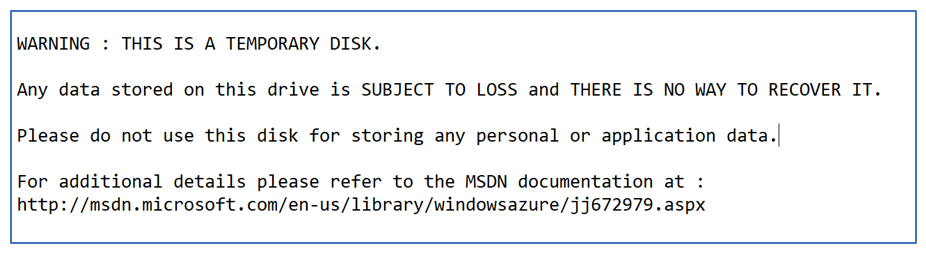 Data loss warning Azure VM