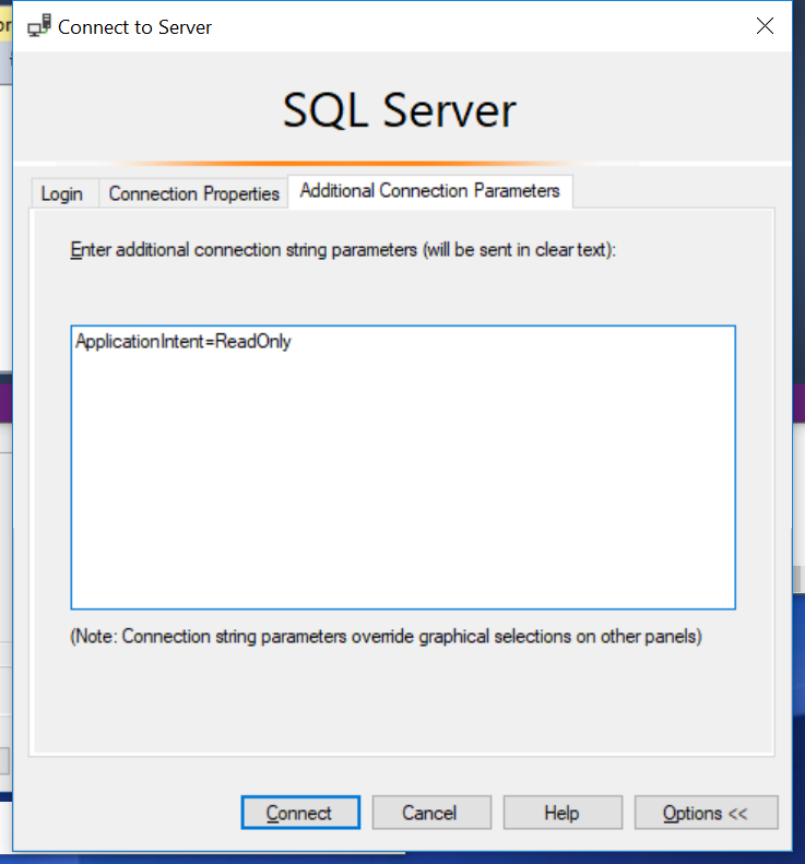 ApplicationIntent=ReadOnly SSMS
