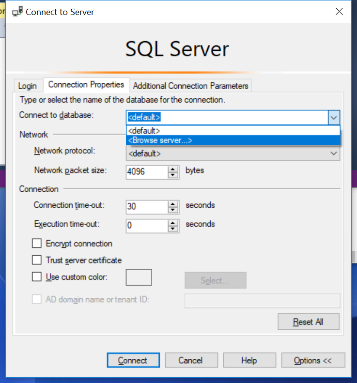 Connect To Server SSMS