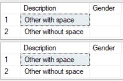 Select char where = ' '
