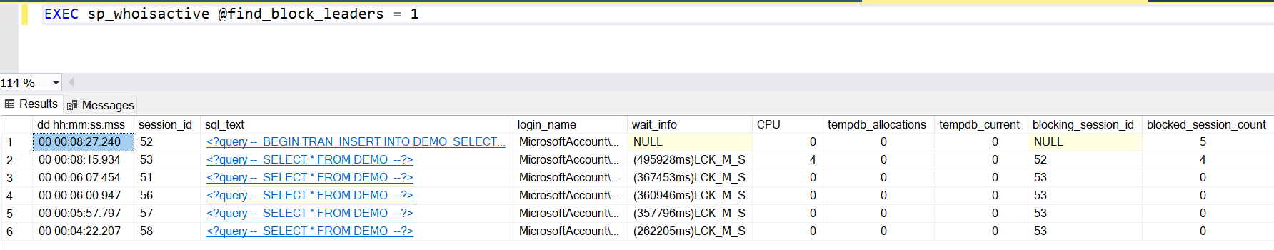 example output from sp_whoisactive @find_block_leaders