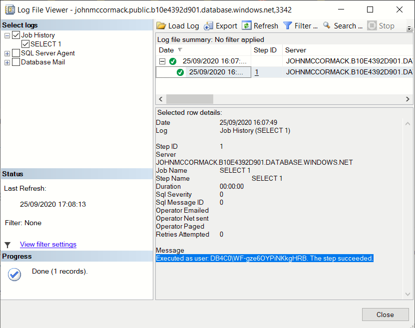 Output of SQL Server Agent Job