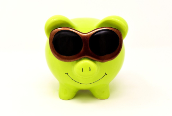 save money in azure - piggy bank with sunglasses