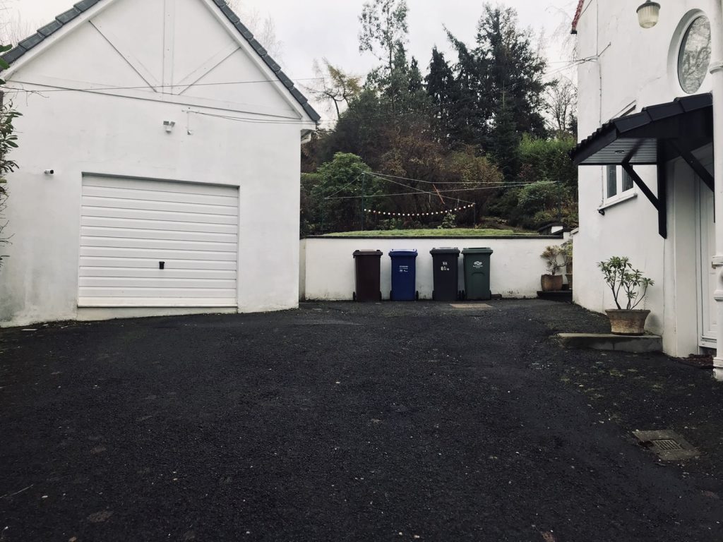 white two story garage