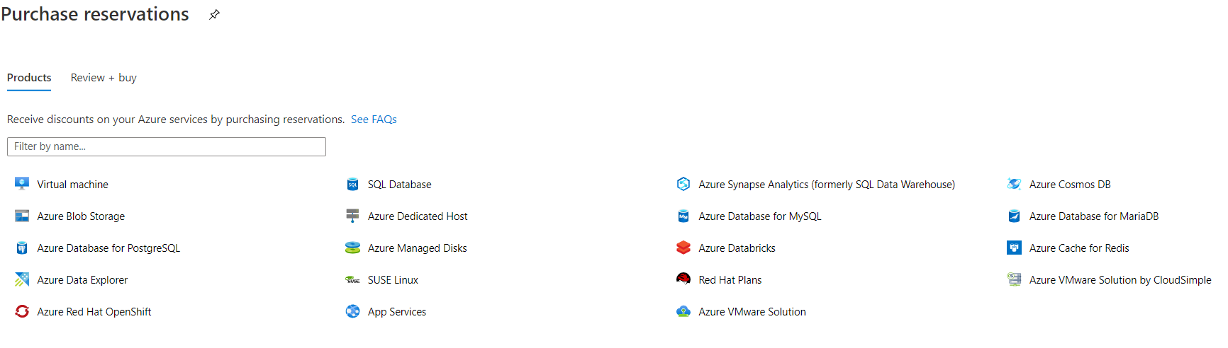 Azure services eligible to be reserved instances