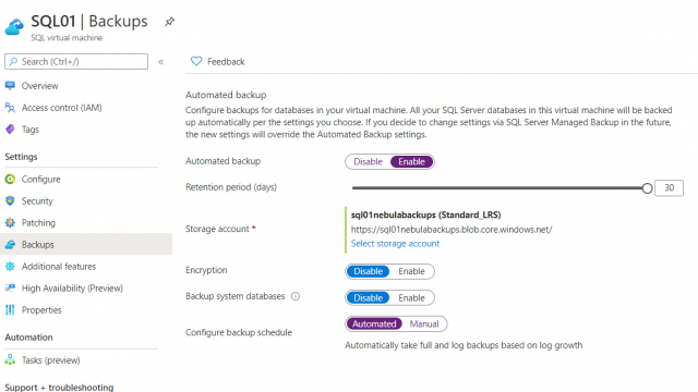 sql server iaas agent extension backup