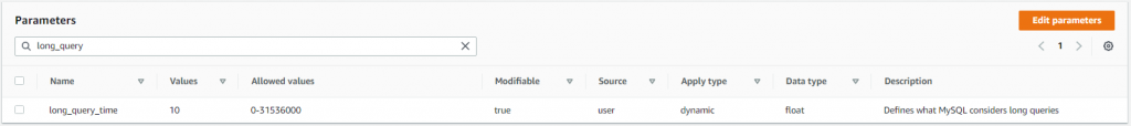 rds parameters long_query_time