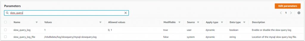 rds parameters slow_query_log