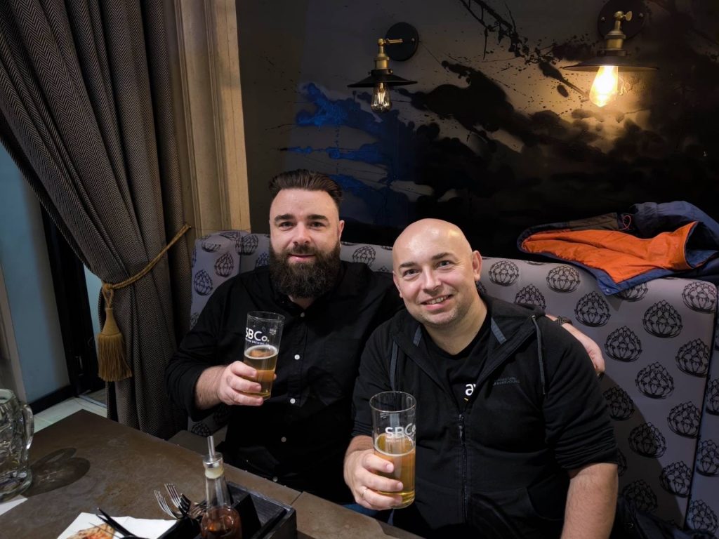 John and Mikey enjoying a beer