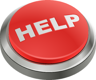 Red button with the word HELP in bold capital letters